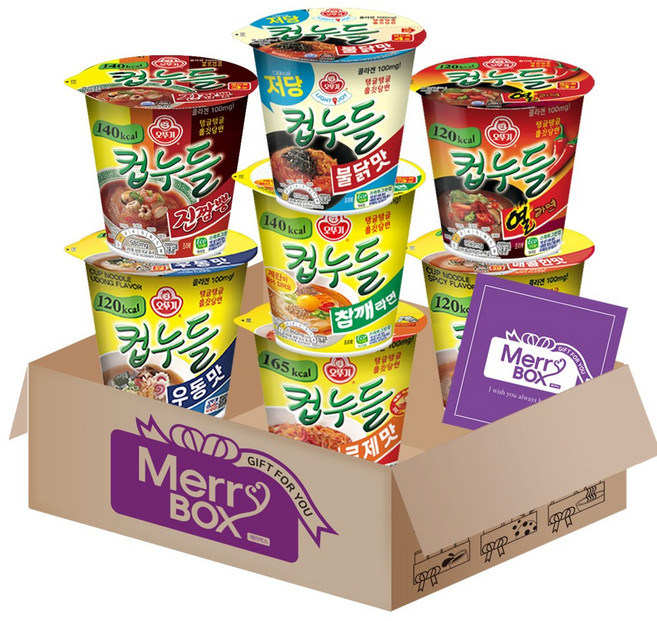 컵누들 세트 1호 {매콤한맛+우동맛+로제맛+열라면맛+불닭맛+짬뽕맛+참깨라면맛}+메세지카드, 1박스