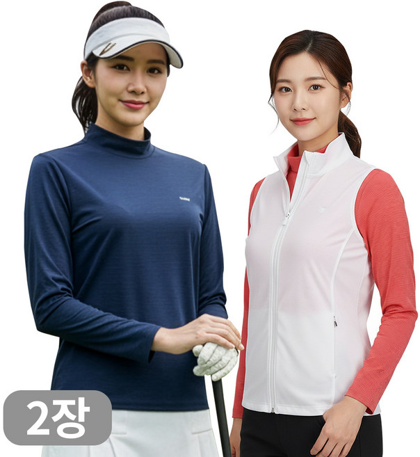 아소트 여성 쿨링 반목티 기능성 긴팔 스포츠 골프웨어 등산 작업복 이너 티셔츠 2장세트