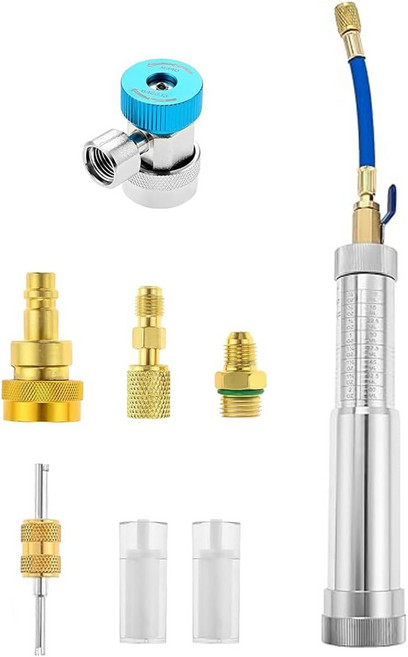 Mtsooning AC 오일 염료 인젝터 방지 키트R134a R1234YF 조절식 퀵 커플러 2개 체커 R134A R410A 냉매 시스템용 R410 어댑터 포함