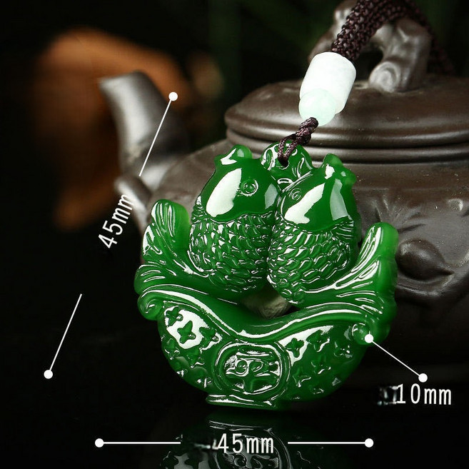 옥연화 천연 옥 펜던트 물고기 목걸이 부적 장식품 전통 길상 수호 복운 쌍어 문양, 1개, 녹옥