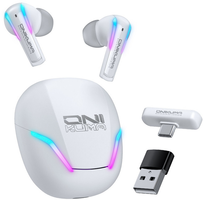 ONIKUMA RGB 3모드 무선 게이밍 이어폰 2.4GHZ/블루투스/Type-c연결 ENC 노이즈 캔슬링, 화이트, T27