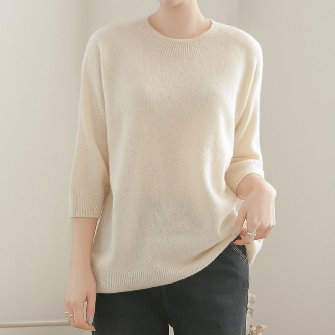 클레이스 울100% 캐시미어 친환경 라운드넥 7부 라그란 니트