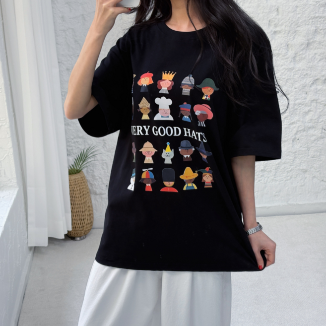 바이일이오 여성 모자장수 박스티 오버핏 루즈핏 여름 반팔 티셔츠