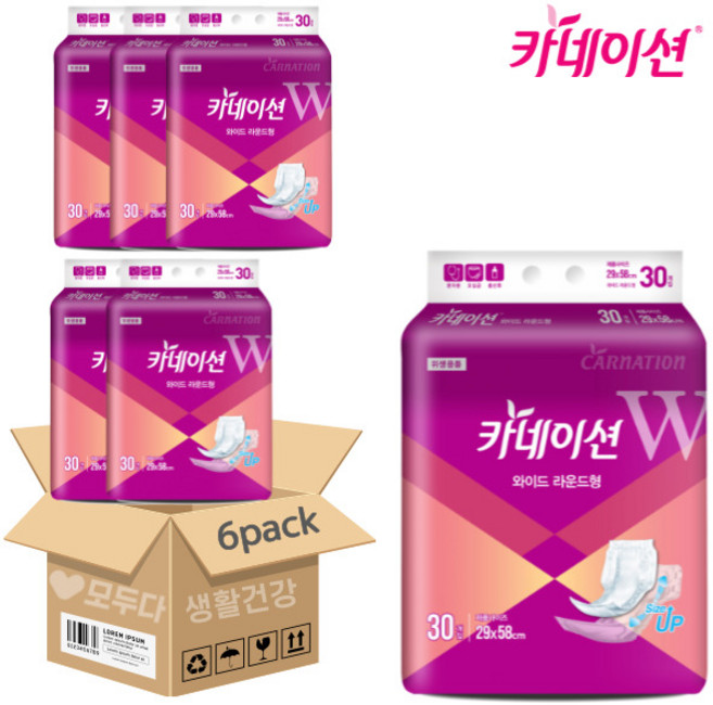 카네이션 와이드 라운드 패드 30매입 x 6팩, 30개입, 6세트