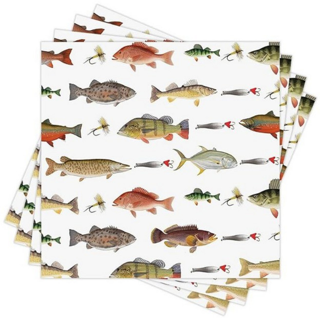 60PCS Paper Napkins Disposable 2-Ply Decorative Fishing Fish & Lure 프린팅디자인ed Dinner for Party Me
