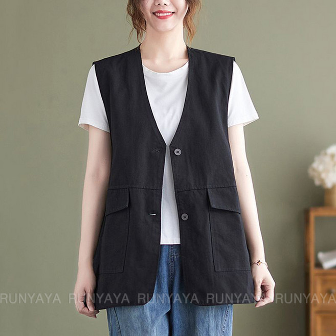 봄 여름 면조끼 루즈핏 얇은 캐주얼 나시 민소매 캐주얼 베스트 아우터 여성 간절기 D99U