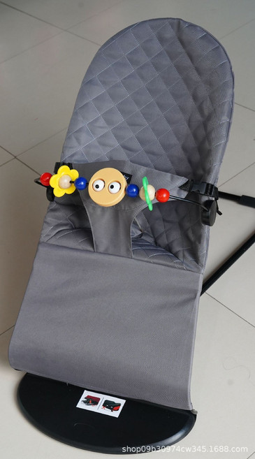 DIU 嬰兒搖搖椅哄娃哄寶寶哄睡搖籃躺椅可摺疊可調節搖搖椅安撫椅, 1件, 深灰色菱形款+木珠玩具:如圖