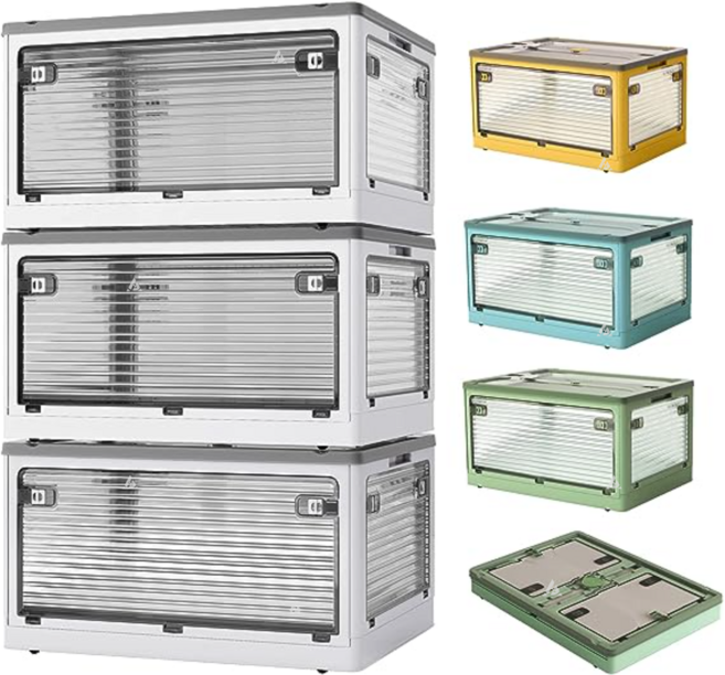 블랙망고 투명 접이식 폴딩 리빙박스 오픈형 수납 정리함, TS스카이블루 X S(28리터) X 1개, 1개