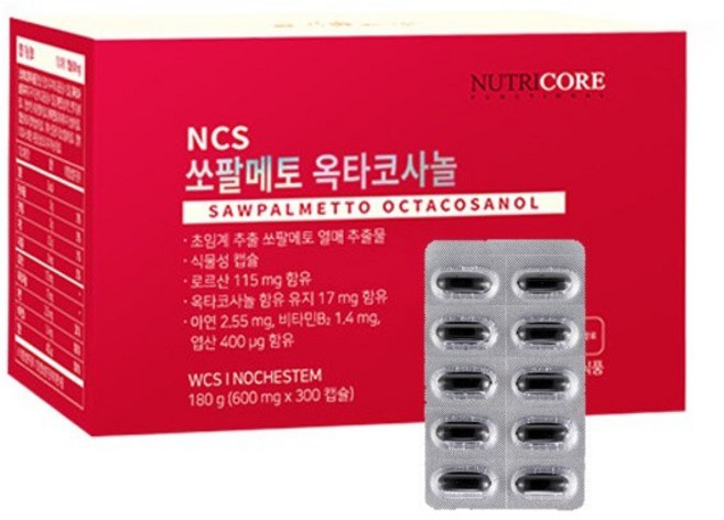 뉴트리코어 쏘팔메토 옥타코사놀 300캡슐 쏘팔 소팔 코사놀 레드 전립엔 전립선, 300정, 1박스