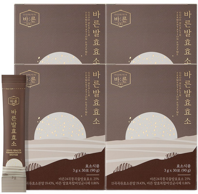 바른 발효 효소 100% 국내산 통곡물 효소식품, 4박스, 90g