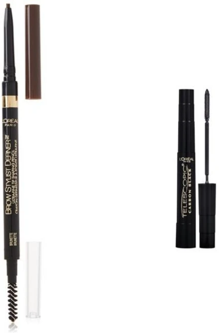 L’Oréal Paris 로레알 파리 메이크업 브로우 스타일리스트 디파이너 울트라-파인 기계식 연필 0.003온스 및 텔레스코픽 오리지널 롱기닝 마스카라 0.27액량 온스, 1개 - 쿠팡
