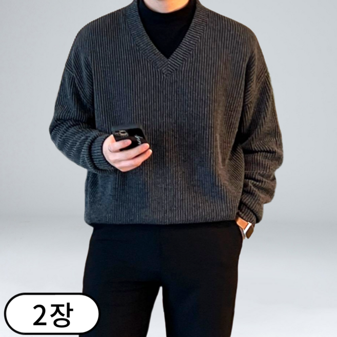 [1+1] 이브 남성용 봄 가을 오버핏 긴팔 브이넥 니트 (3088-2)