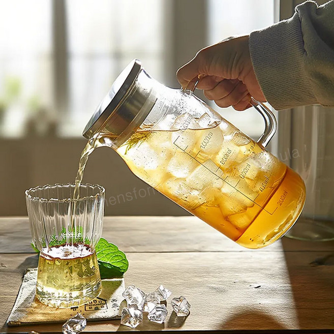 BESTAR 베스타 내열유리 물병 스텐뚜껑 냉장고물병, 투명, 1200ml, 1개