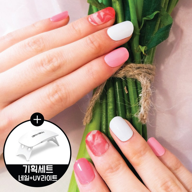 아로아로 젤네일 스트립 30p 세트 반경화젤네일6종, 1개, 015체리요거트+uv램프