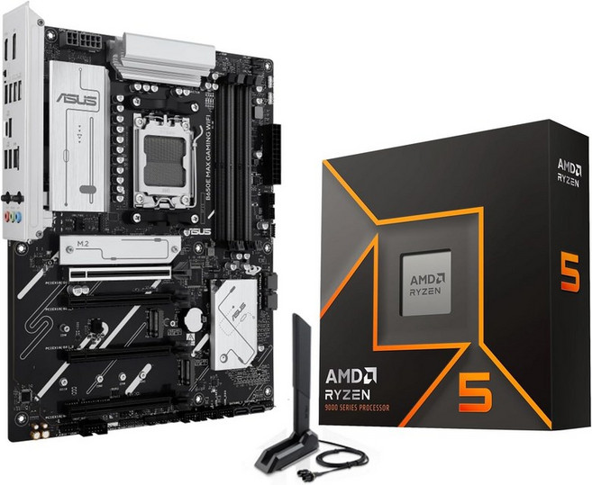 마이크로 센터 AMD Ryzen 5 9600X CPU 프로세서 번들과 ASUS B650E MAX 게이밍 WiFi AM5 ATX 마더보드DDR5 PCIe 5.0 3X M.2, AMD 9900X+ ASUS