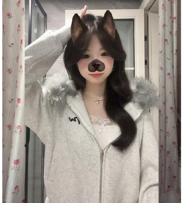 美式復古毛領短款外套女 秋冬新款小個子休閒百搭開衫連帽衛衣