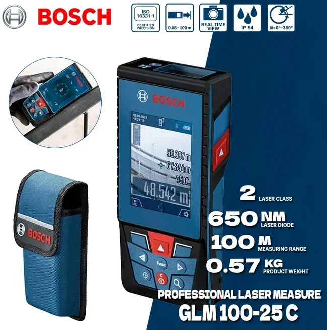 정시출고 BOSCH GLM 100-25 C 레이저 측정 100M 거리 계량기 통합 카메라 정밀 측정기 도구, 01 GLM 100-25 C, 01 CHINA