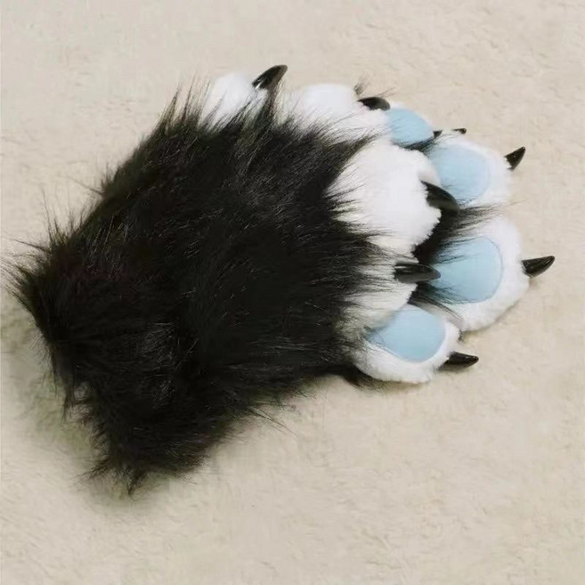 코스프레 퍼슈트 고양이 손 발톱 소리나는 털 장갑 할로윈, 1개, H_블랙과 블루 패드에 손톱이 있습니다. 하나