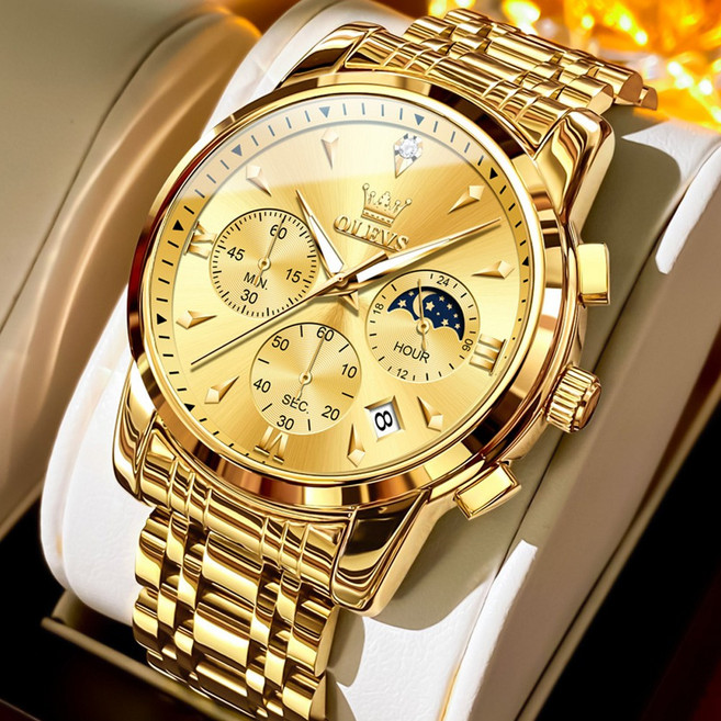 OLEVS 남자손목시계 정품 쿼츠 럭셔리 명품 워터프루프 야광 메탈시계