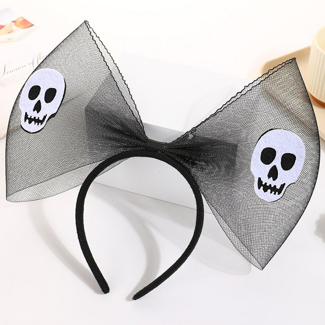 쿠이시 할로윈 파티 유령 호박 해골 악마 헤어밴드 코스프레 머리띠, 1개입, 망사리본 해골