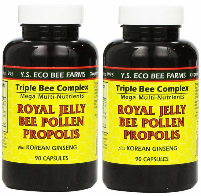 와이에스 에코비 팜스 로얄 제리 벌꽃가루 프로폴리스 90정 2통 YS Eco Bee Farms Royal Jelly Bee Pollen Propolis