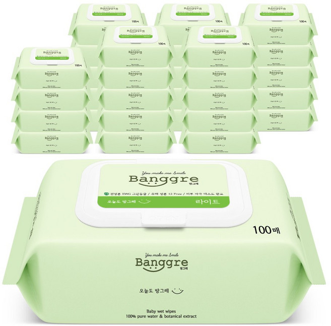 방그레 라이트 물티슈 캡형 40gsm, 100매, 30개