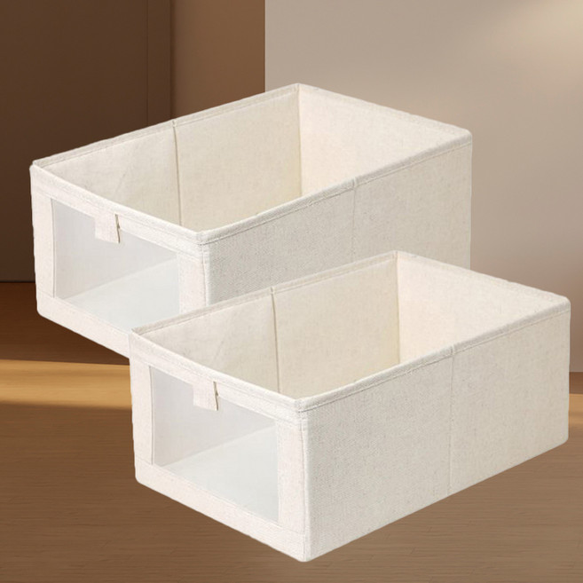 디모어 패브릭 폴딩 수납 다용도 통풍 옷 정리함, 2개, 크림화이트