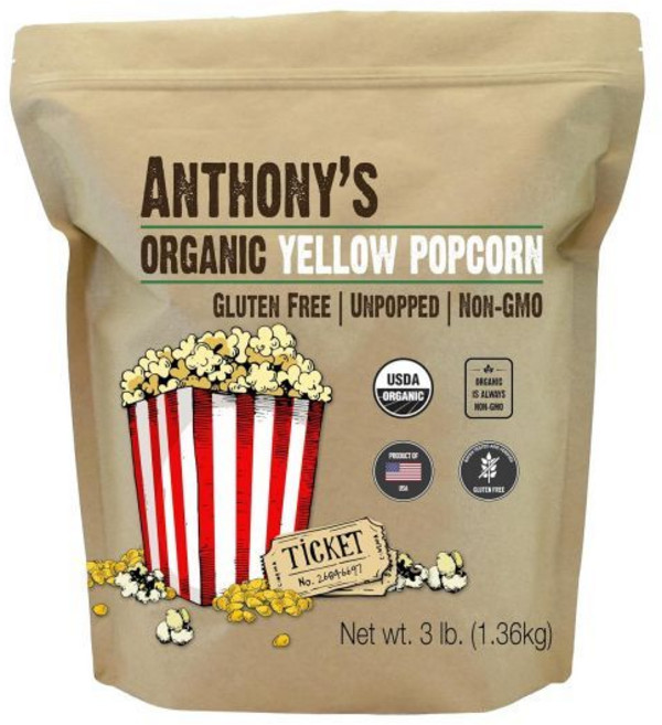 Anthony's 파우더 가루 분말 앤서니 노란 팝콘 커널 3파운드 미개봉 글루텐 프리 비변형, 48 온스 (1개 묶음)