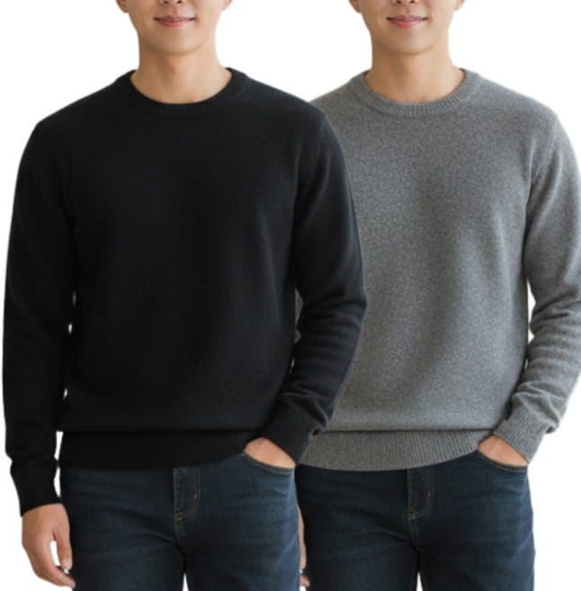 리벨르 남자 봄 라운드 니트티 긴팔 티셔츠 스웨터 2종 세트