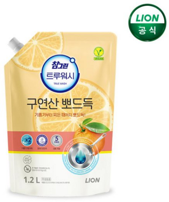 참그린 구연산 뽀드득 주방세제 오렌지향 1.2L 리필, 1