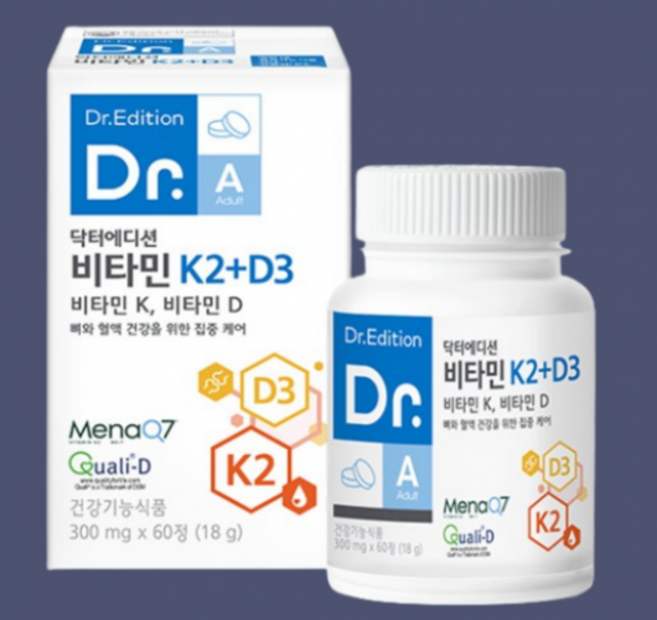 닥터에디션 비타민 K2+D3 뼈와 혈액 건강을 위한 집중 케어 성인남녀 영양제, 1개, 60정