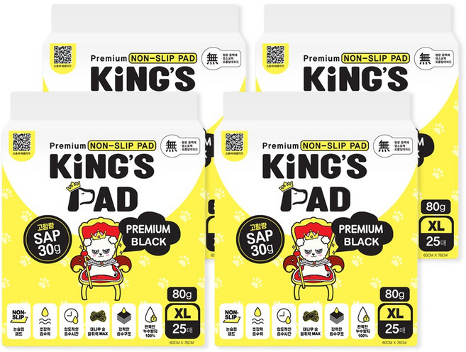 킹스패드 프리미엄 블랙 참숯 배변패드 3초흡수, 4개, 25개입
