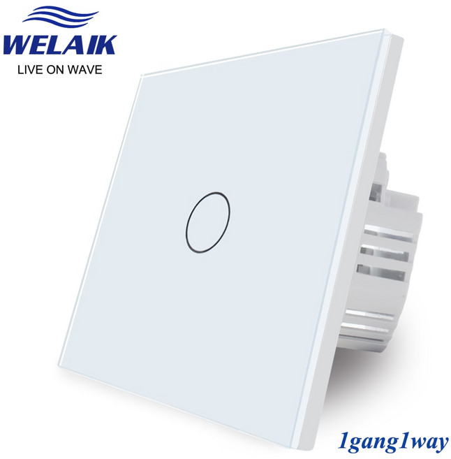 스마트스위치 WELAIK EU 86*86mm 1gang 1way 크리스탈 유리 패널 지능형 조명 스마트 화이트, 1개