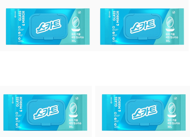 스카트 유리거울 세정티슈 캡형 30매x4개 + 이도알콜솜 추가 구성