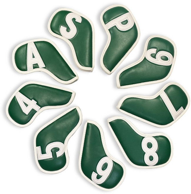 KOFULL 골프클럽 아이언커버 9P 커버세트 PU가죽 방수 헤드커버 골프채커버, 그린, 1개