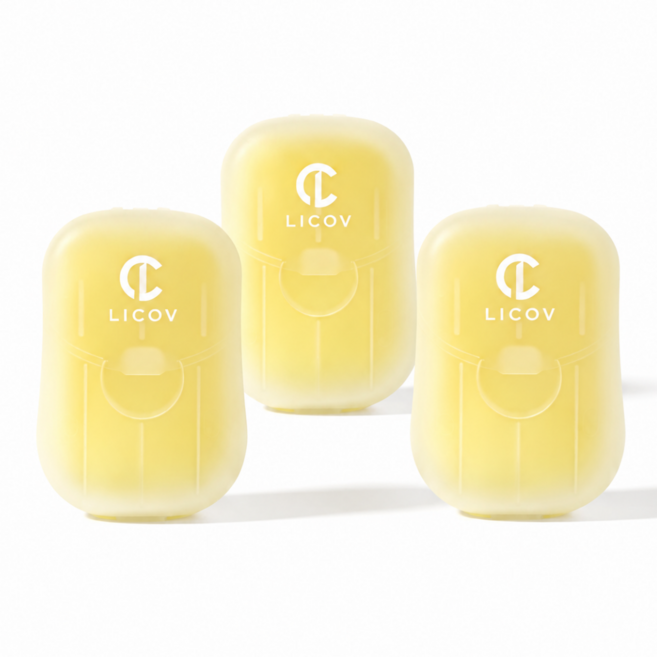 LICOV 휴대용 종이비누 일회용 여행용 캠핑용 손세정 핸드워시 (개당 50매), 3개, Lemon