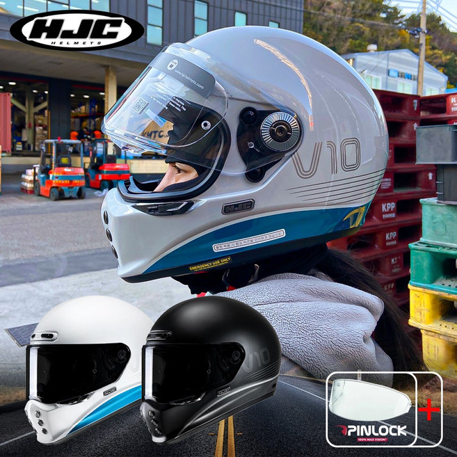 HJC 홍진 헬멧 V10 클래식 풀페이스 그래픽 오토바이헬멧, XL, TAMI MC2 화이트블루