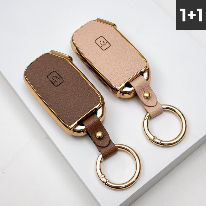 1+1 기아 카니발 K8 스포티지 셀토스 쏘렌토 호환 자동차 키케이스 차량용 스마트키 키홀더 TPU 가죽 키커버, 브라운+브라운, 5버튼_TL32