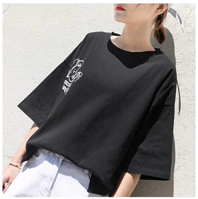 韓版寬鬆中長款短袖T恤 女生 顯瘦休閒上衣