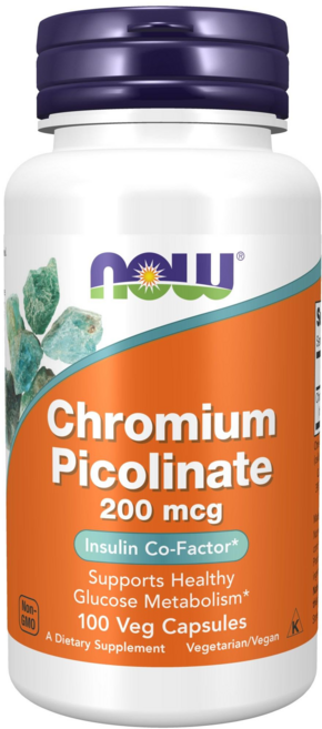NOW Foods 吡啶甲酸鉻200mcg素食膠囊, 100顆, 1罐