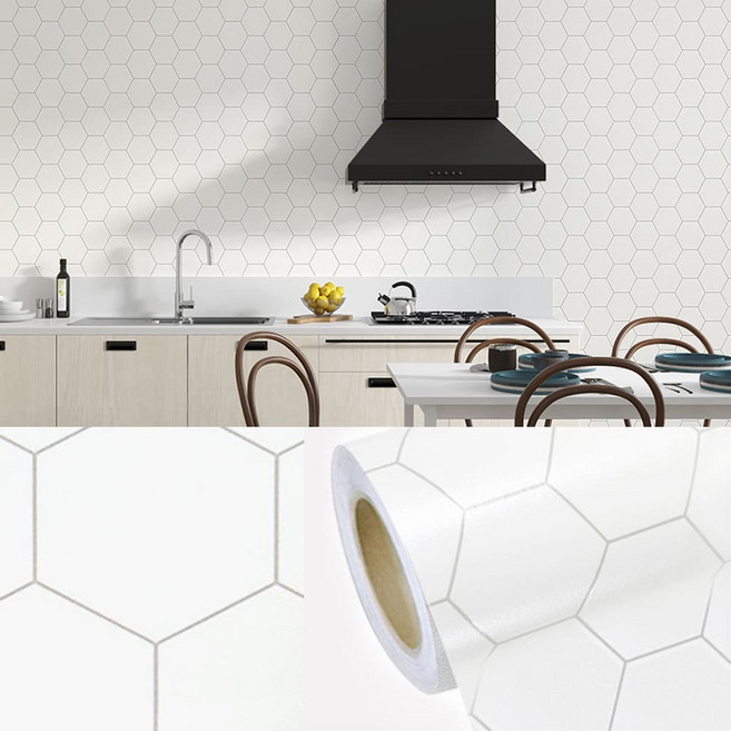 주방벽 방수 타일시트지 1.5m 육각 벌집 부엌 덧방 포인트 스티커 가스렌지 오염 도배, 벌집화이트 50cmX1.5m