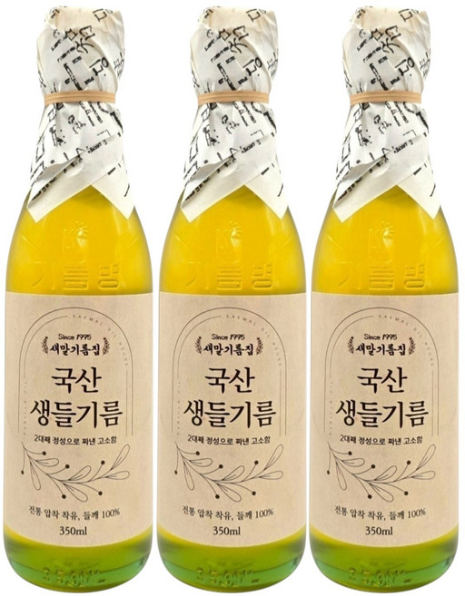 새말기름집 국산100% 냉압착 국산생들기름 350ml, 3개