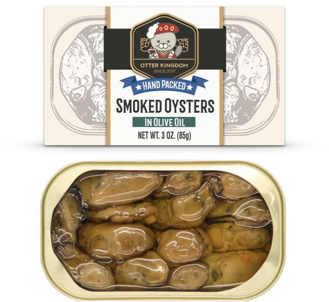 오터 킹덤 프리미엄 훈제 굴 순수 올리브 오일 85g 캔 Otter Kingdom Premium Smoked Oysters in Pure Olive Oil 3-Ounce Ca, 3 온스 (12팩), 1개