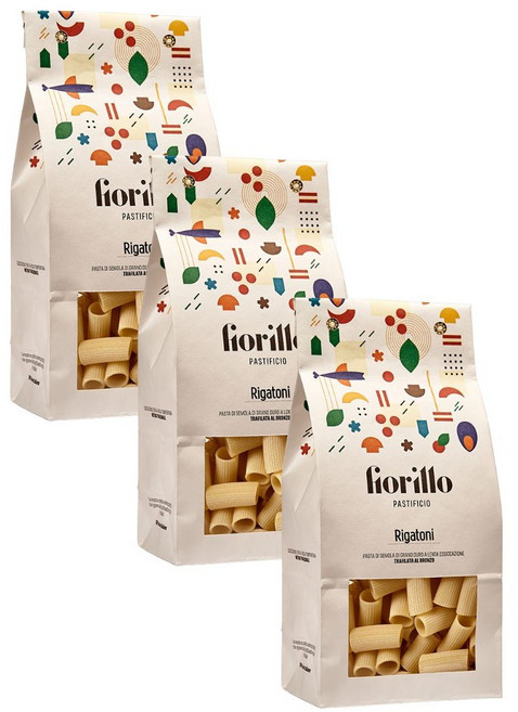 파스티피치오 피오릴로 리가토니 파스타 수제 100% 이탈리아 듀럼 밀 세몰리나 Rigatoni Pasta Pastificio Fiorillo, 500g, 3개