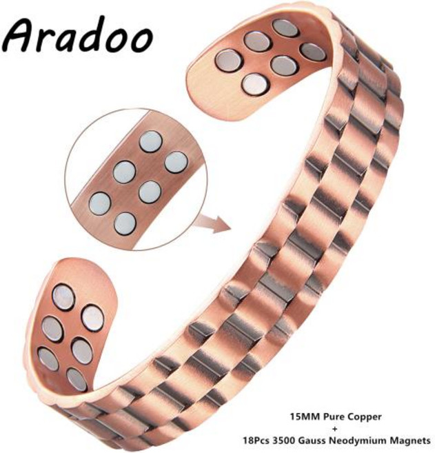 네오디뮴팔찌 에너지 활력 자석 건강 팔찌 여성용 순 코퍼 99% 커프, 1개, 6)F6
