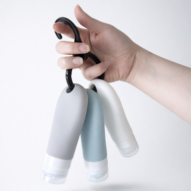 여행용 실리콘 공병 세트 휴대용 소분용기 샴푸통 수영장 고리형, 1세트, 60ML-B