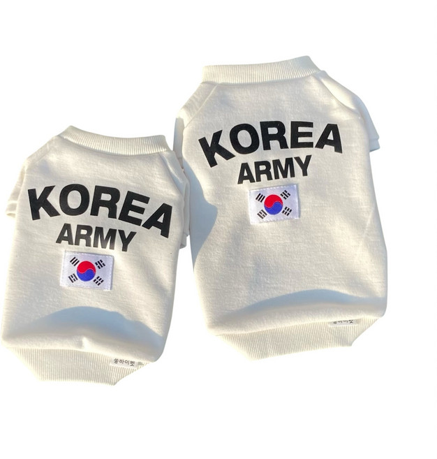 쏭바이펫 강아지 고양이 댕댕이 코리아 아미 티셔츠 아이보리 S-2XL, 1개