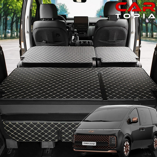 카토피아 2026 스타리아 퀼팅 가죽 트렁크매트 라운지 투어러 7인승 9인승 11인승 가죽 퀼팅 차박 매트 용품, 올블랙, 라운지 9인승