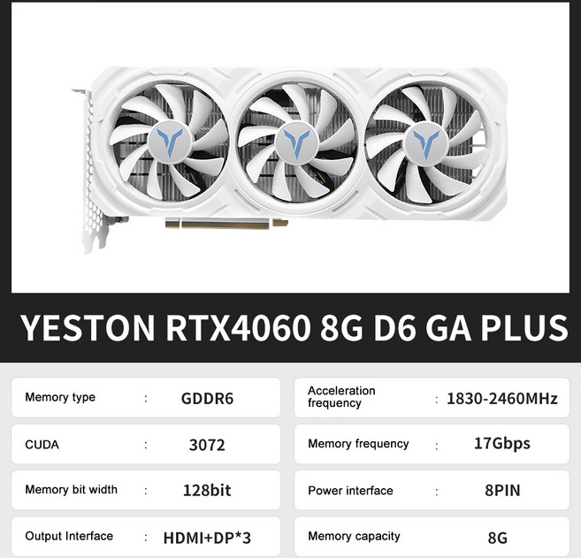 Yeston RTX 4060 TI 게임용 그래픽 카드 8G GDDR6 128 비트 PCI-E 4.0 HDMI 8 핀 데스크탑 비디오, 0 RTX4060 Earth PLUS_0 CHINA