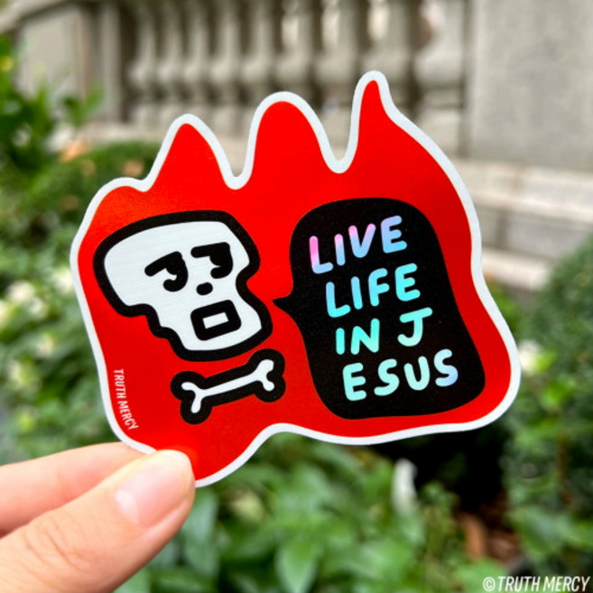 Live Life In Jesus 예수천국 불신지옥 라지 홀로그램 조각스티커 트루스머시 크리스천 굿즈